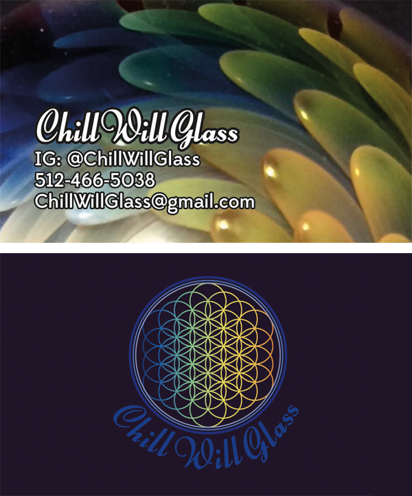 Business card and logo for ChillWillGlass.