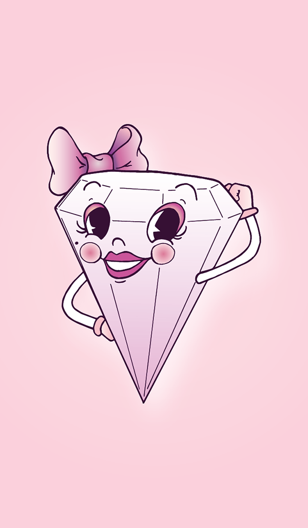 Custom 50s cartoon stylized diamond character for Chase's business cards.