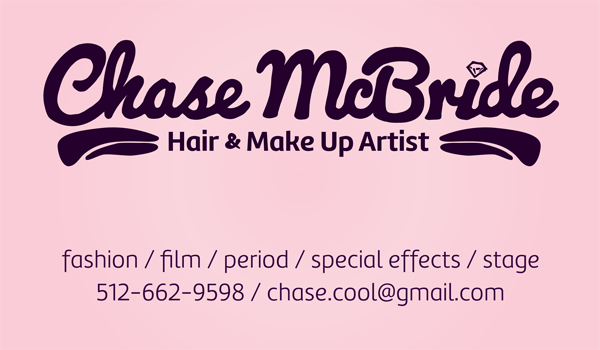 Custom logo and front of Chase's business card.